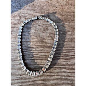 WEISS Signed Clear Emerald Cut Rhinestone Choker Necklace 15" Silver tone